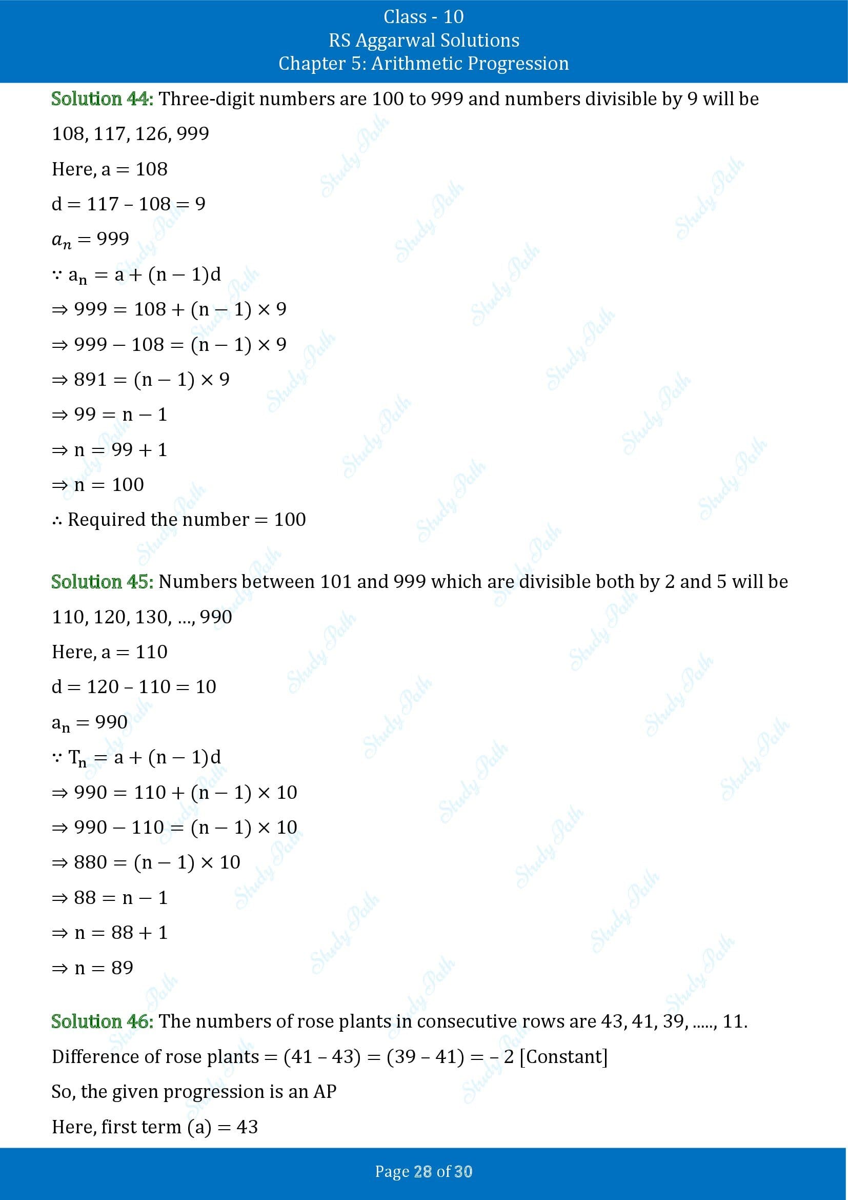 RS Aggarwal Solutions for Class 10 Chapter 5 Arithmetic Progression Exercise 5A 00028