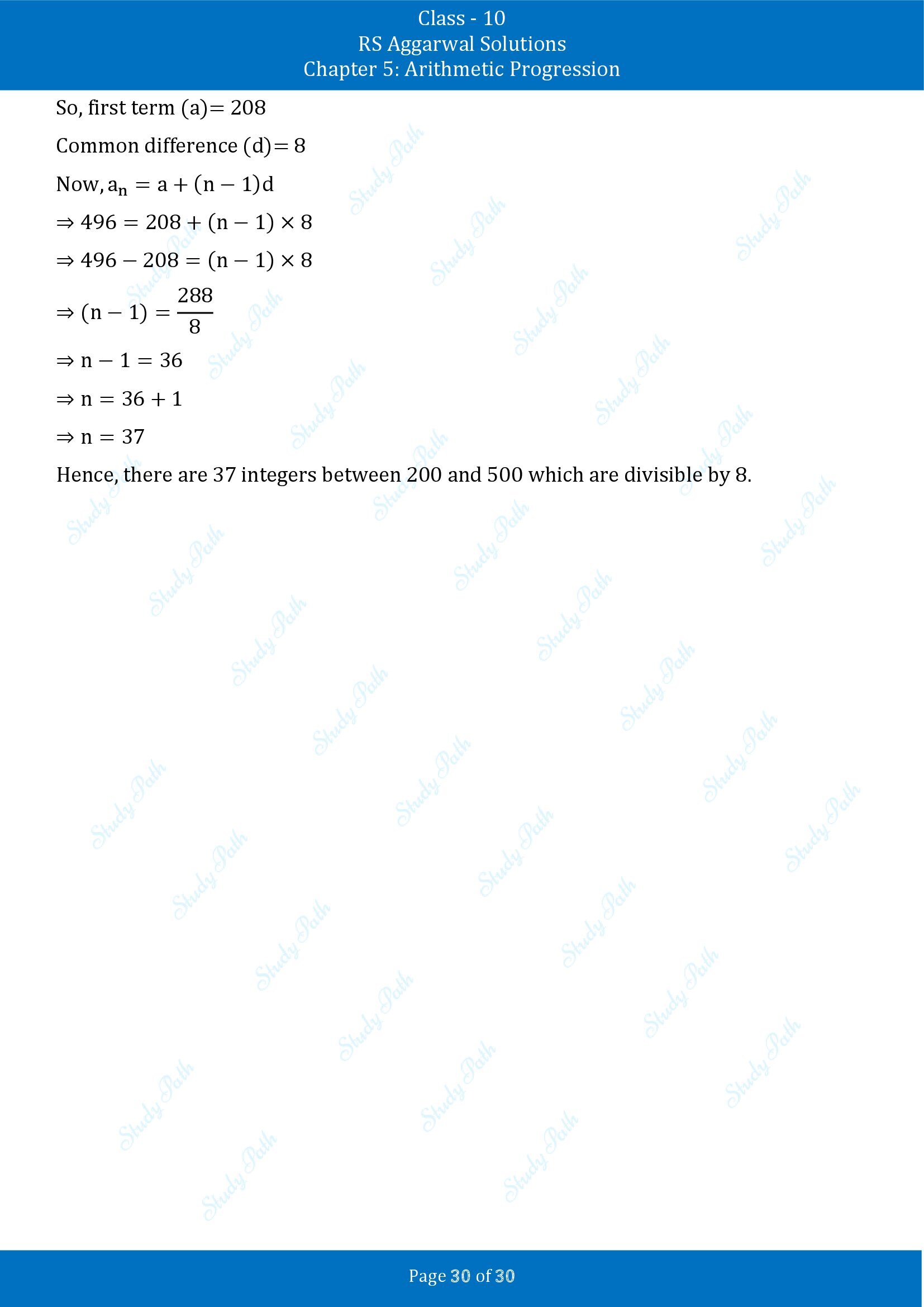 RS Aggarwal Solutions for Class 10 Chapter 5 Arithmetic Progression Exercise 5A 00030