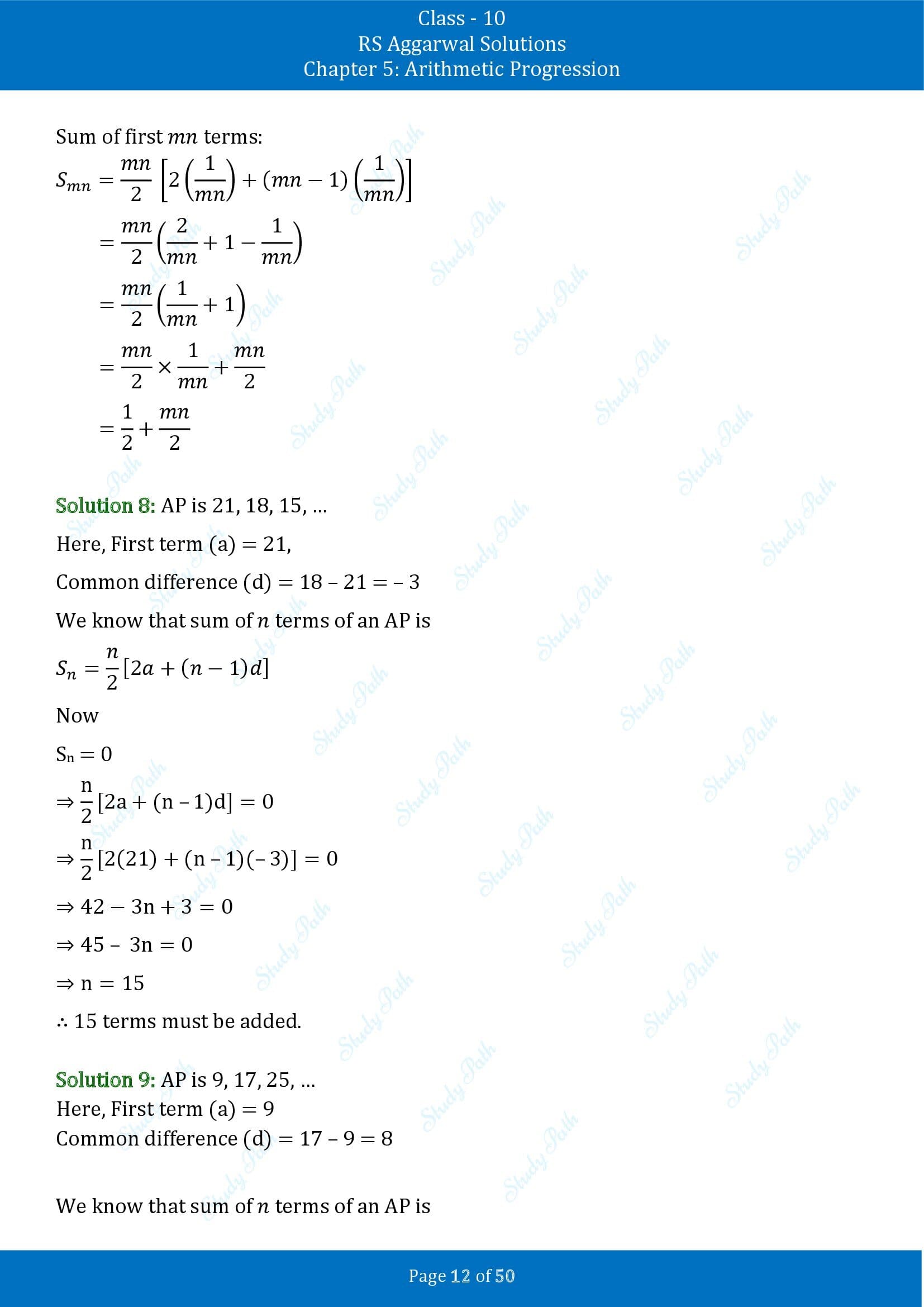 RS Aggarwal Solutions for Class 10 Chapter 5 Arithmetic Progression Exercise 5C 00012