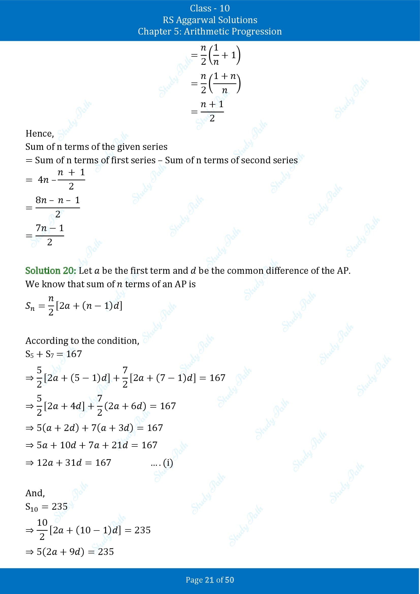 RS Aggarwal Solutions for Class 10 Chapter 5 Arithmetic Progression Exercise 5C 00021