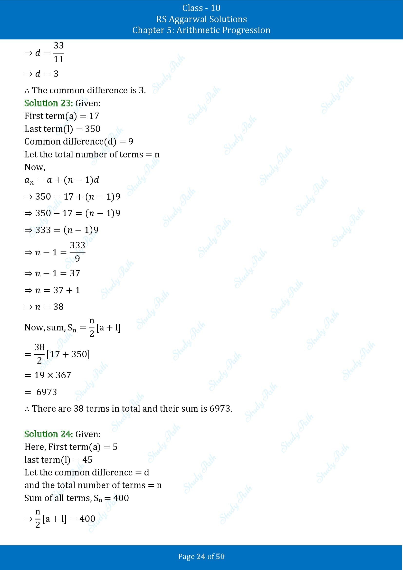 RS Aggarwal Solutions for Class 10 Chapter 5 Arithmetic Progression Exercise 5C 00024