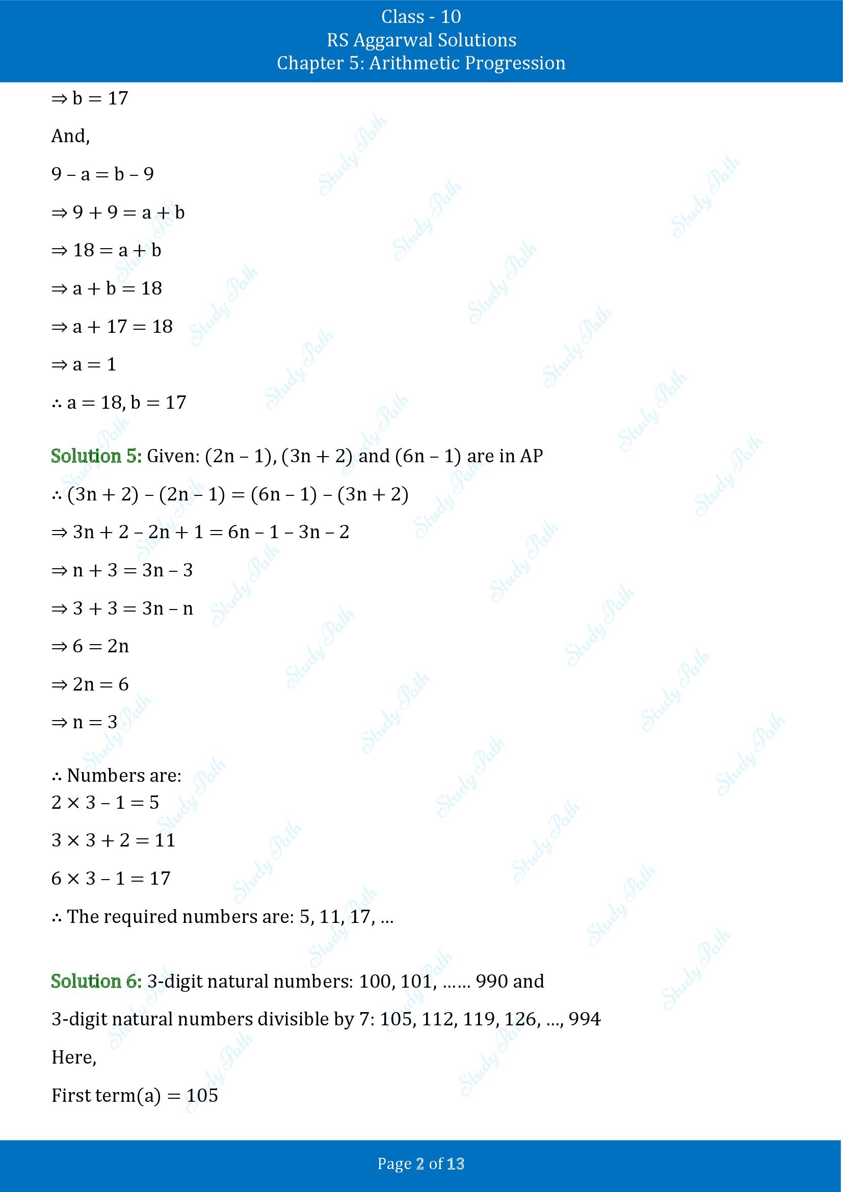 RS Aggarwal Solutions for Class 10 Chapter 5 Arithmetic Progression Exercise 5D 00002