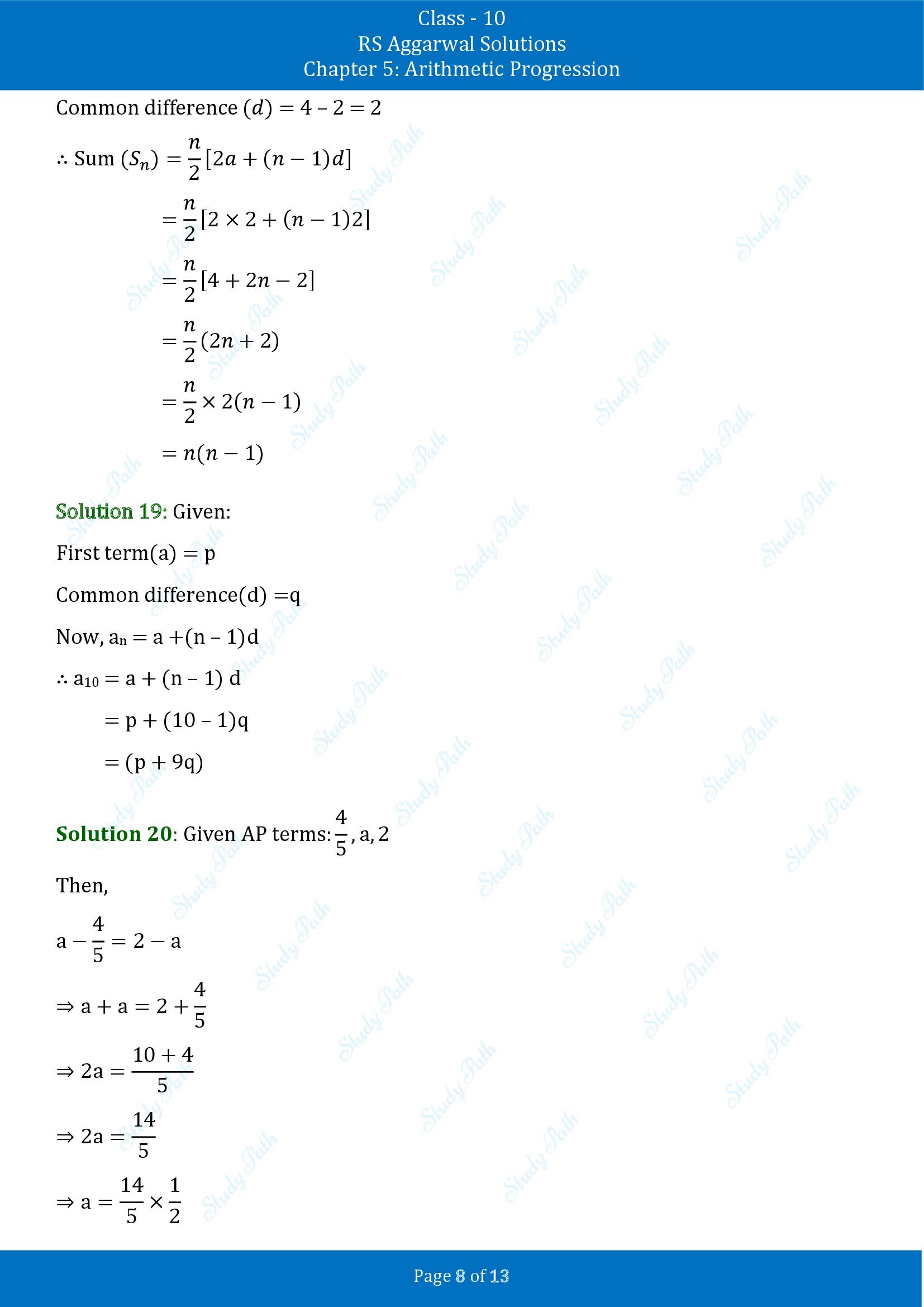 RS Aggarwal Solutions for Class 10 Chapter 5 Arithmetic Progression Exercise 5D 00008