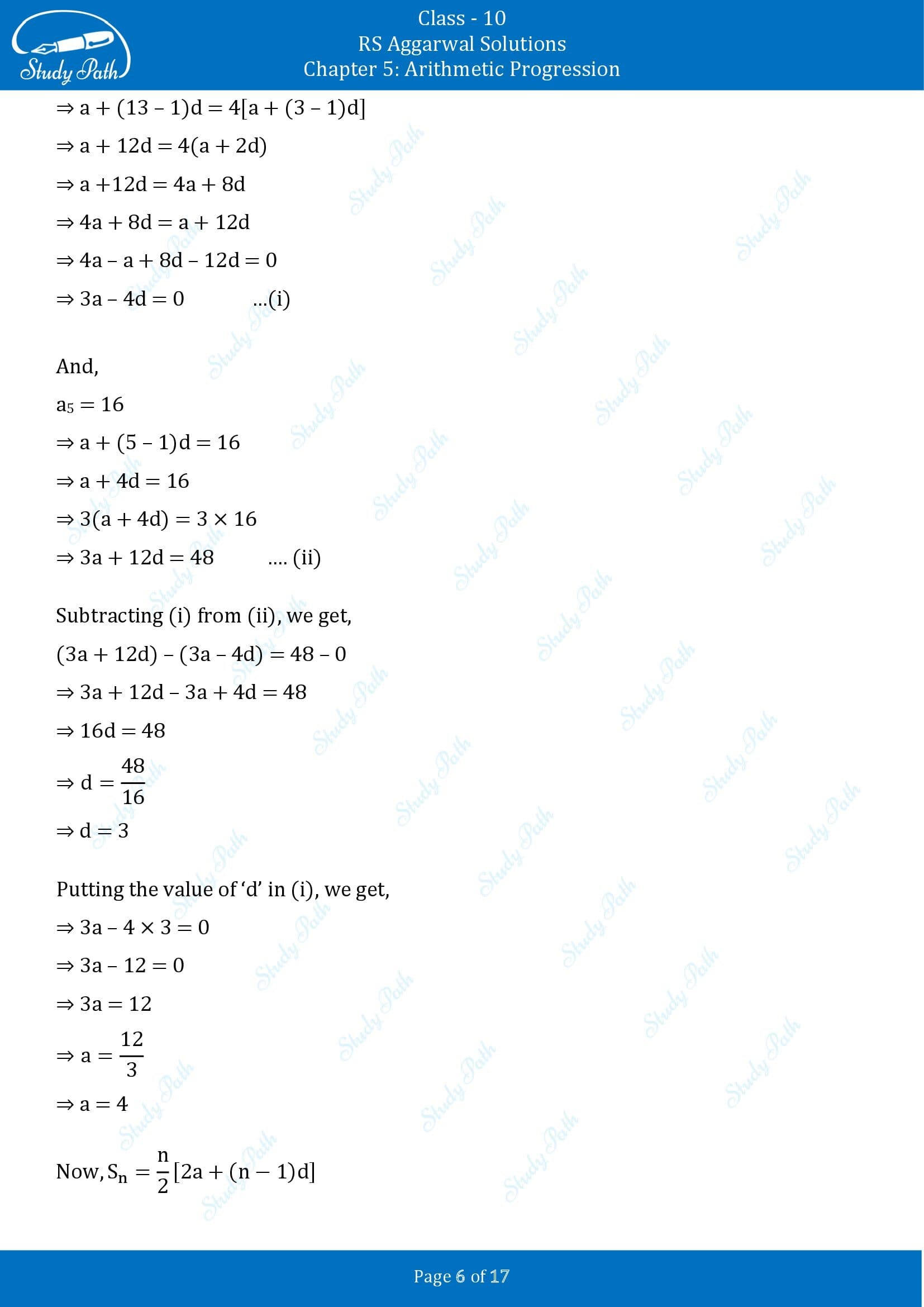 RS Aggarwal Solutions for Class 10 Chapter 5 Arithmetic Progression Multiple Choice Questions 00006