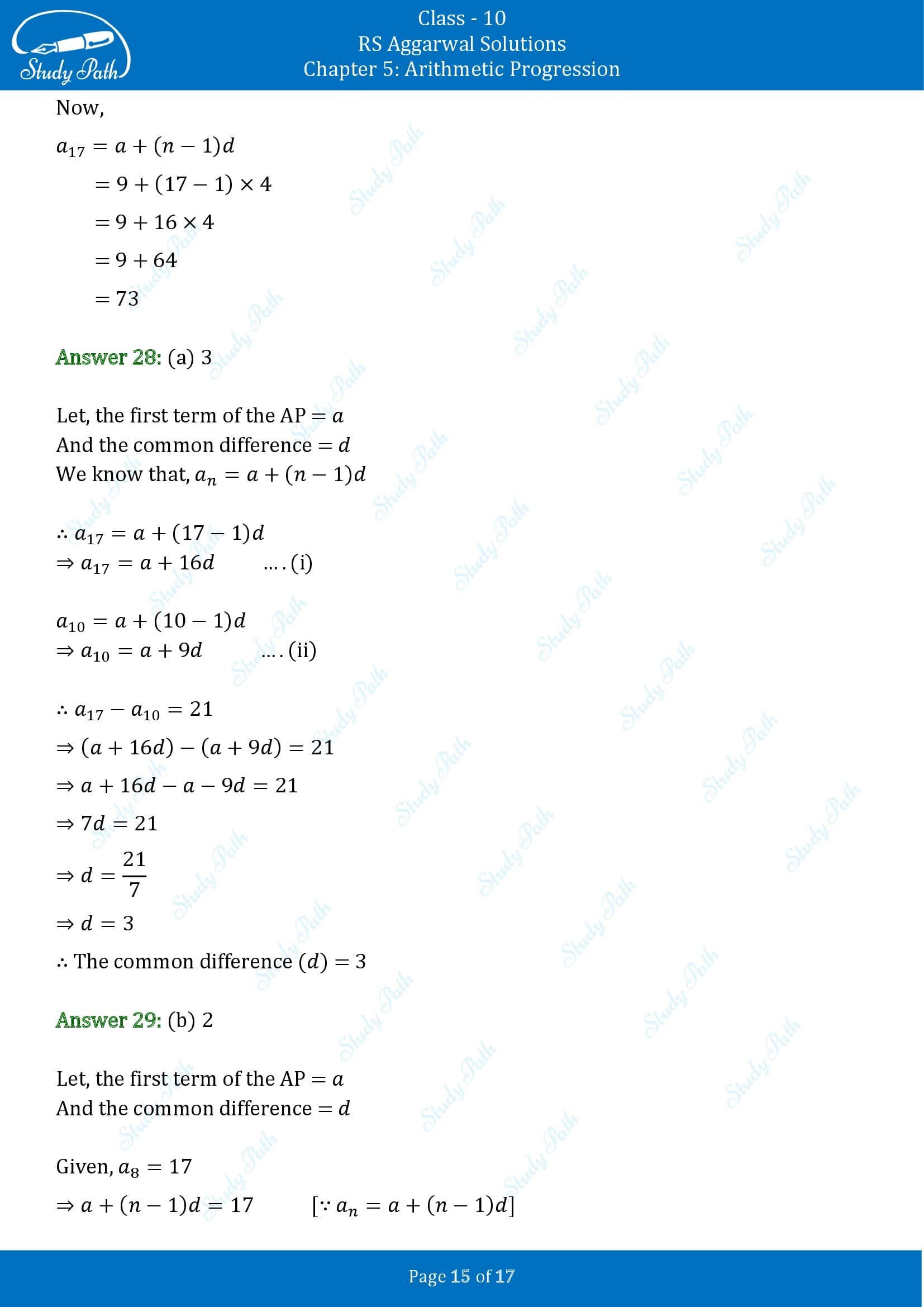 RS Aggarwal Solutions for Class 10 Chapter 5 Arithmetic Progression Multiple Choice Questions 00015