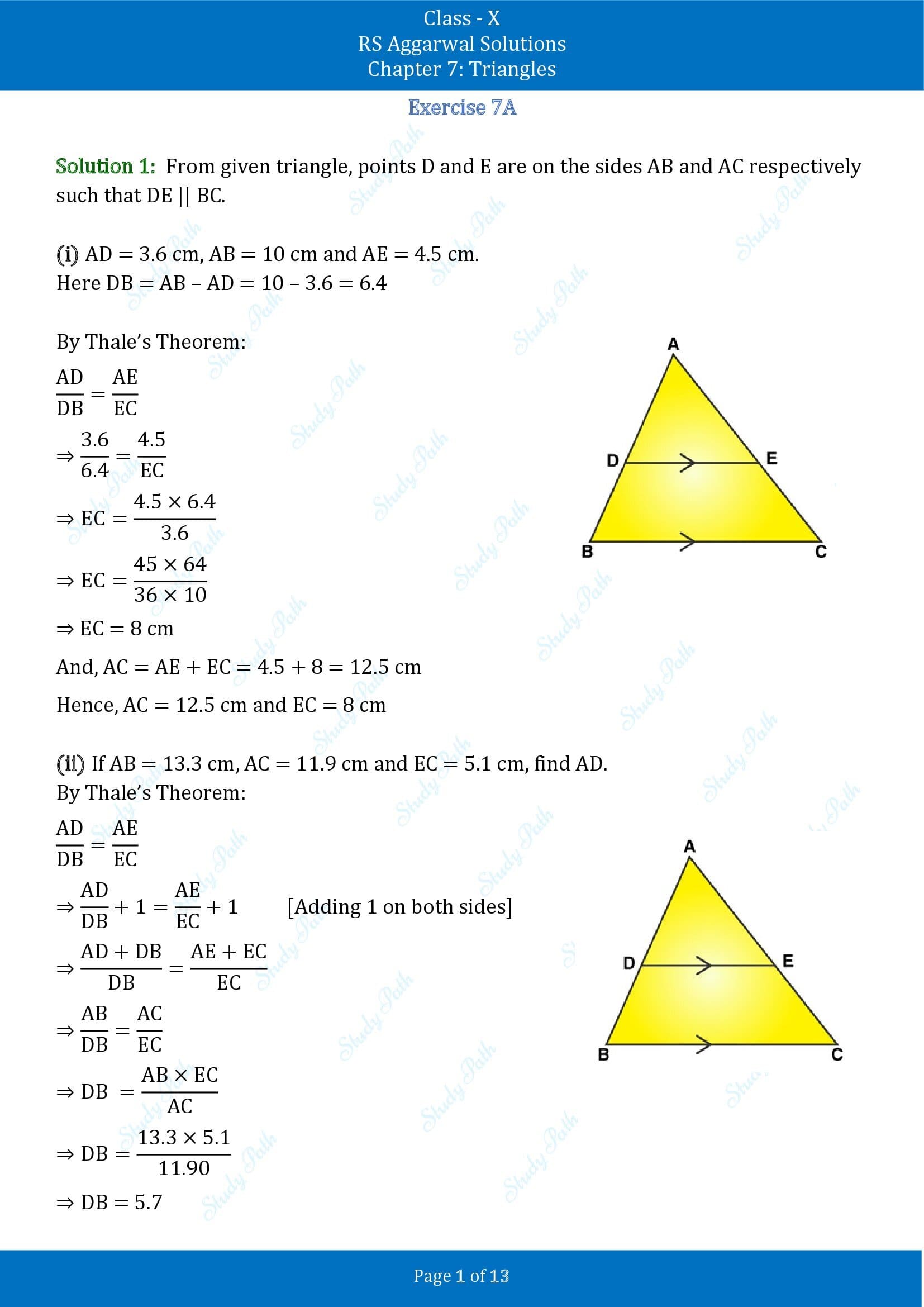 RS Aggarwal Solutions for Class 10 Chapter 7 Triangles Exercise 7A 00001