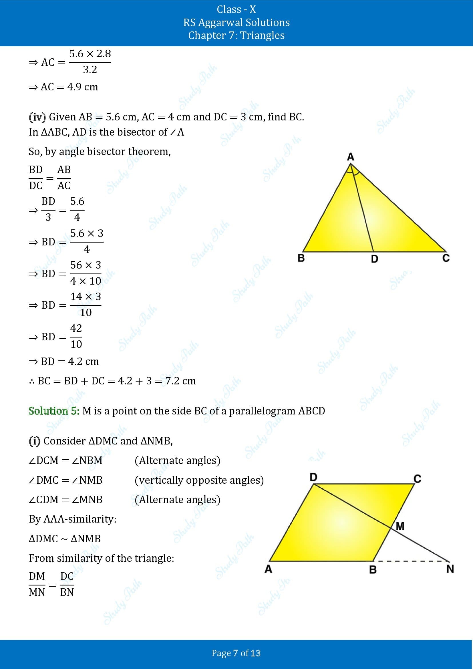 RS Aggarwal Solutions for Class 10 Chapter 7 Triangles Exercise 7A 00007