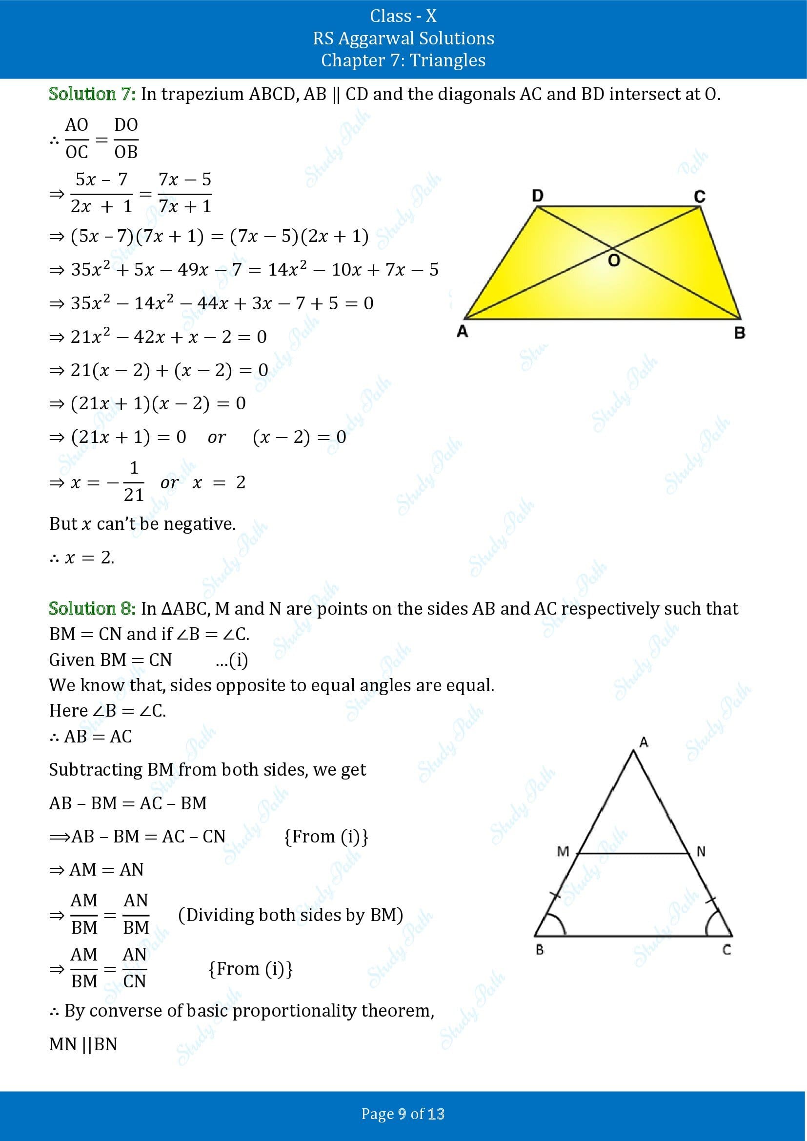 RS Aggarwal Solutions for Class 10 Chapter 7 Triangles Exercise 7A 00009