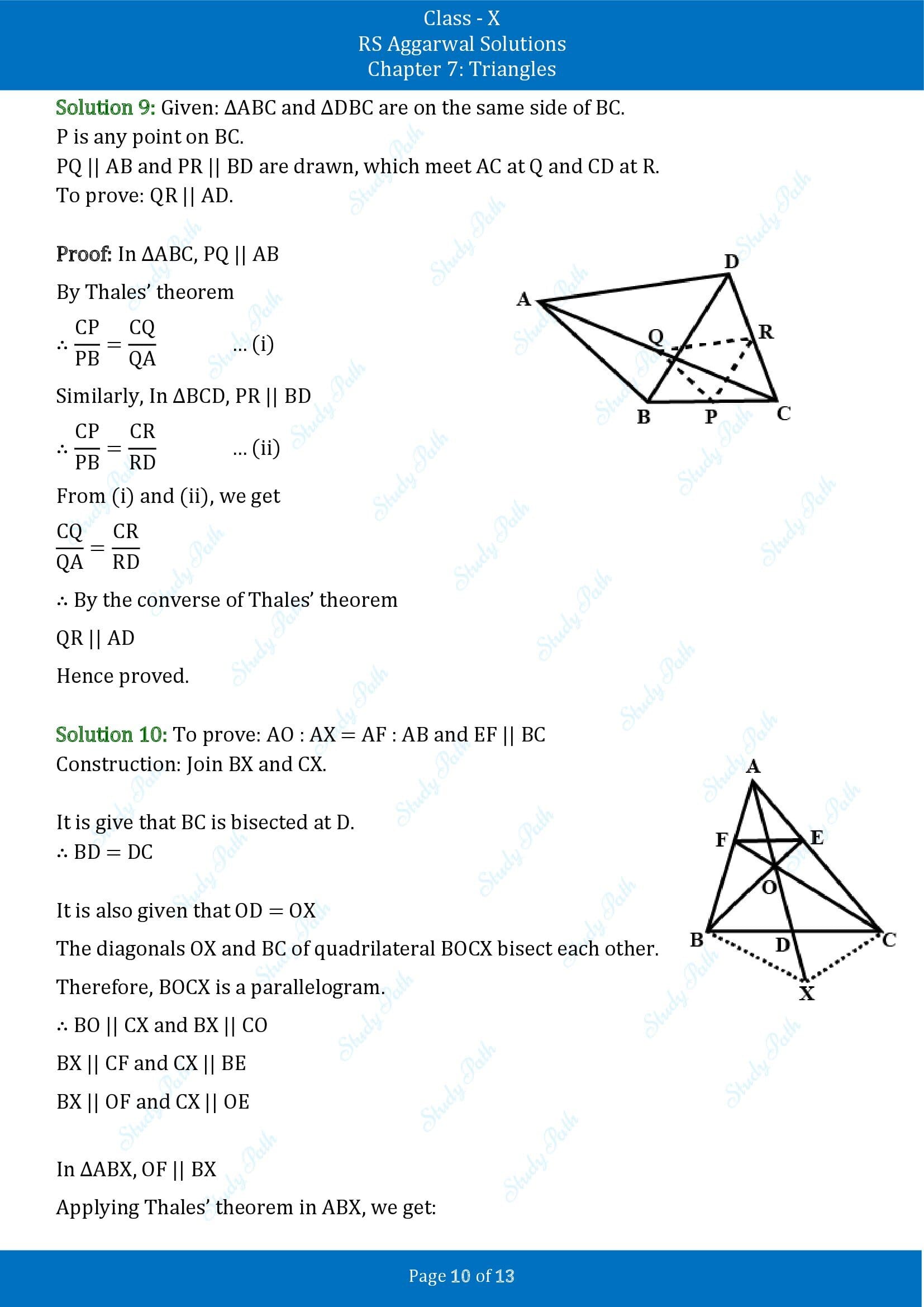 RS Aggarwal Solutions for Class 10 Chapter 7 Triangles Exercise 7A 00010