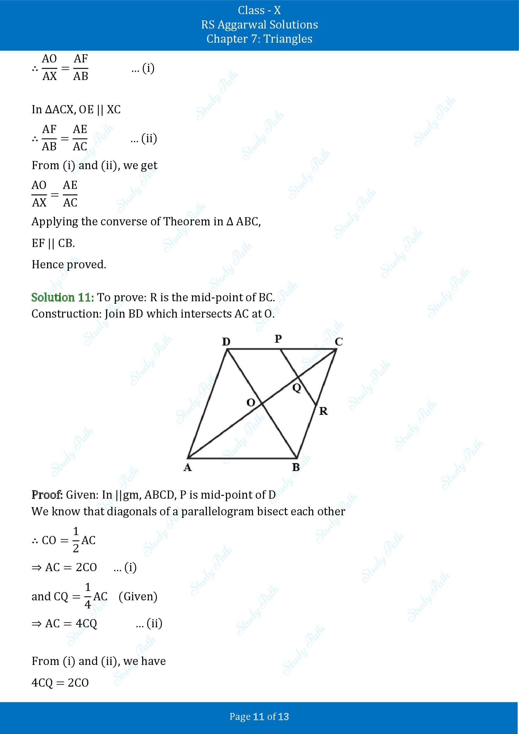 RS Aggarwal Solutions for Class 10 Chapter 7 Triangles Exercise 7A 00011