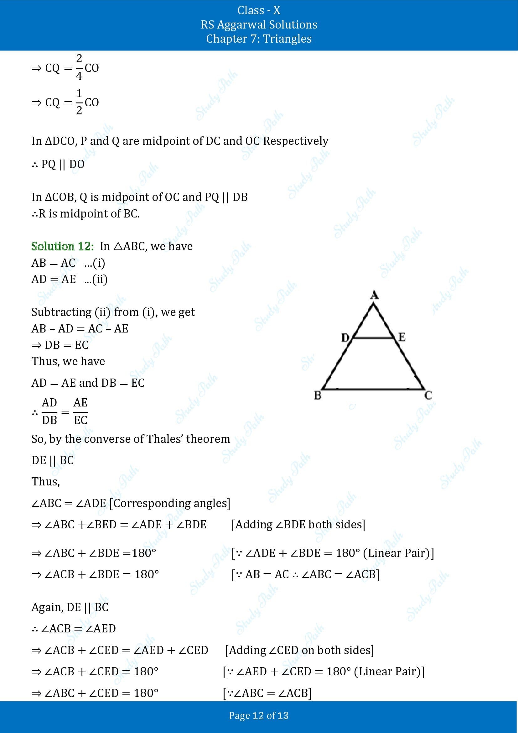 RS Aggarwal Solutions for Class 10 Chapter 7 Triangles Exercise 7A 00012