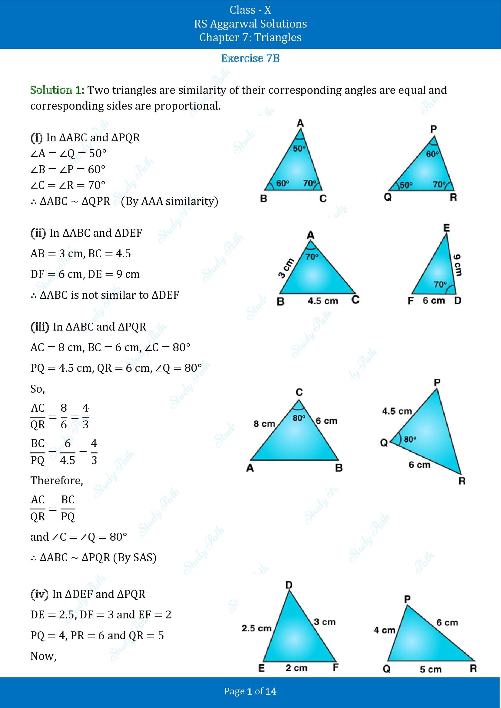 RS Aggarwal Solutions for Class 10 Chapter 7 Triangles Exercise 7B 00001