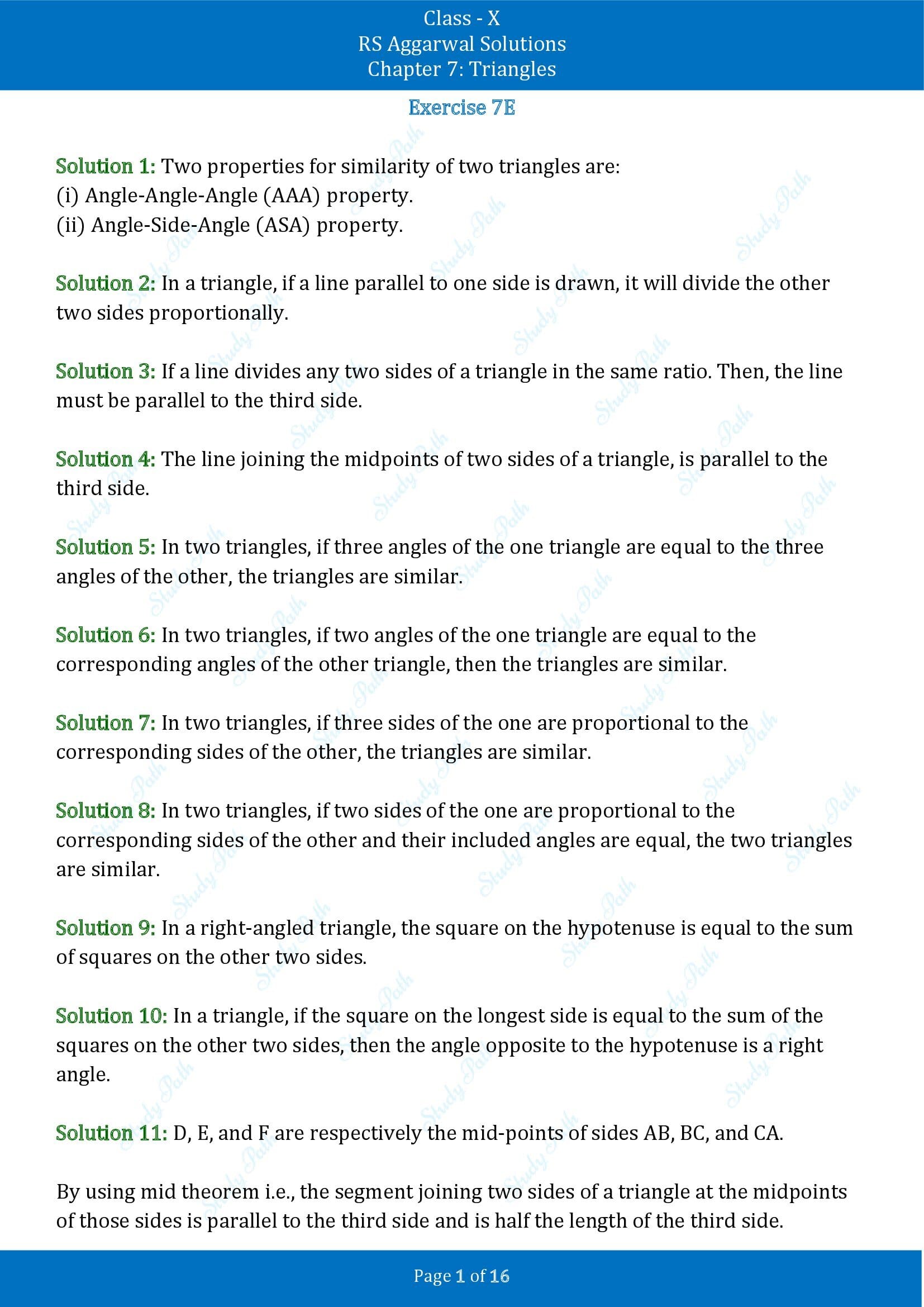 RS Aggarwal Solutions for Class 10 Chapter 7 Triangles Exercise 7E 00001