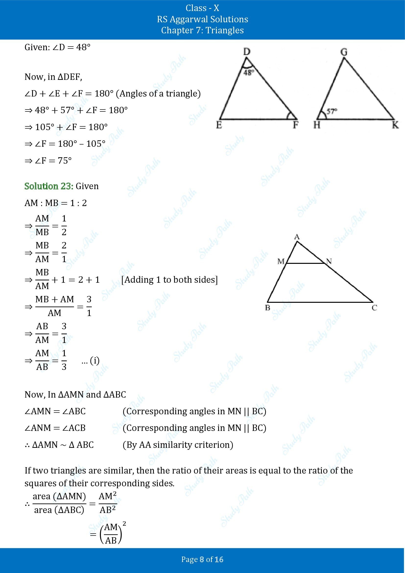 RS Aggarwal Solutions for Class 10 Chapter 7 Triangles Exercise 7E 00008