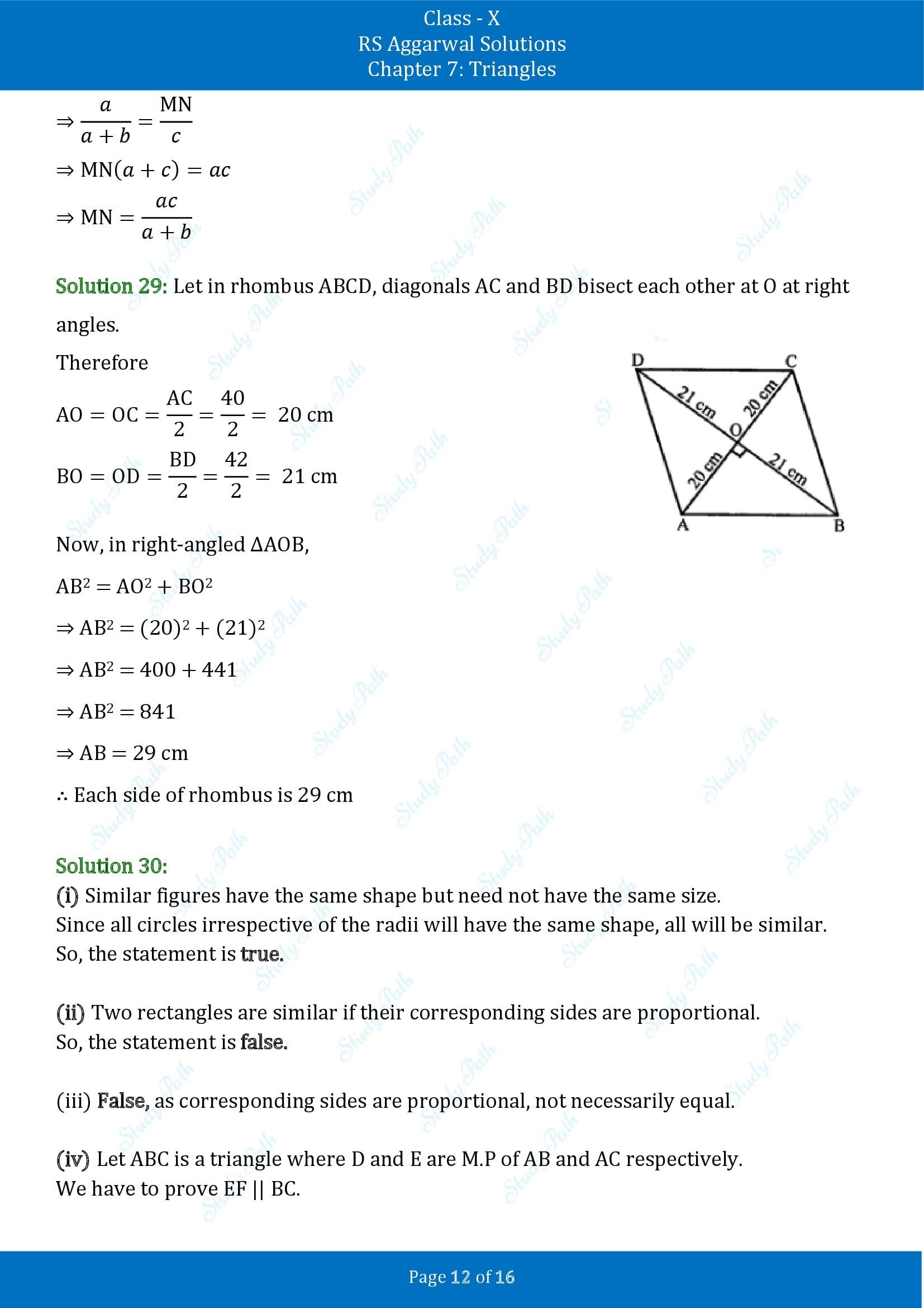 RS Aggarwal Solutions for Class 10 Chapter 7 Triangles Exercise 7E 00012