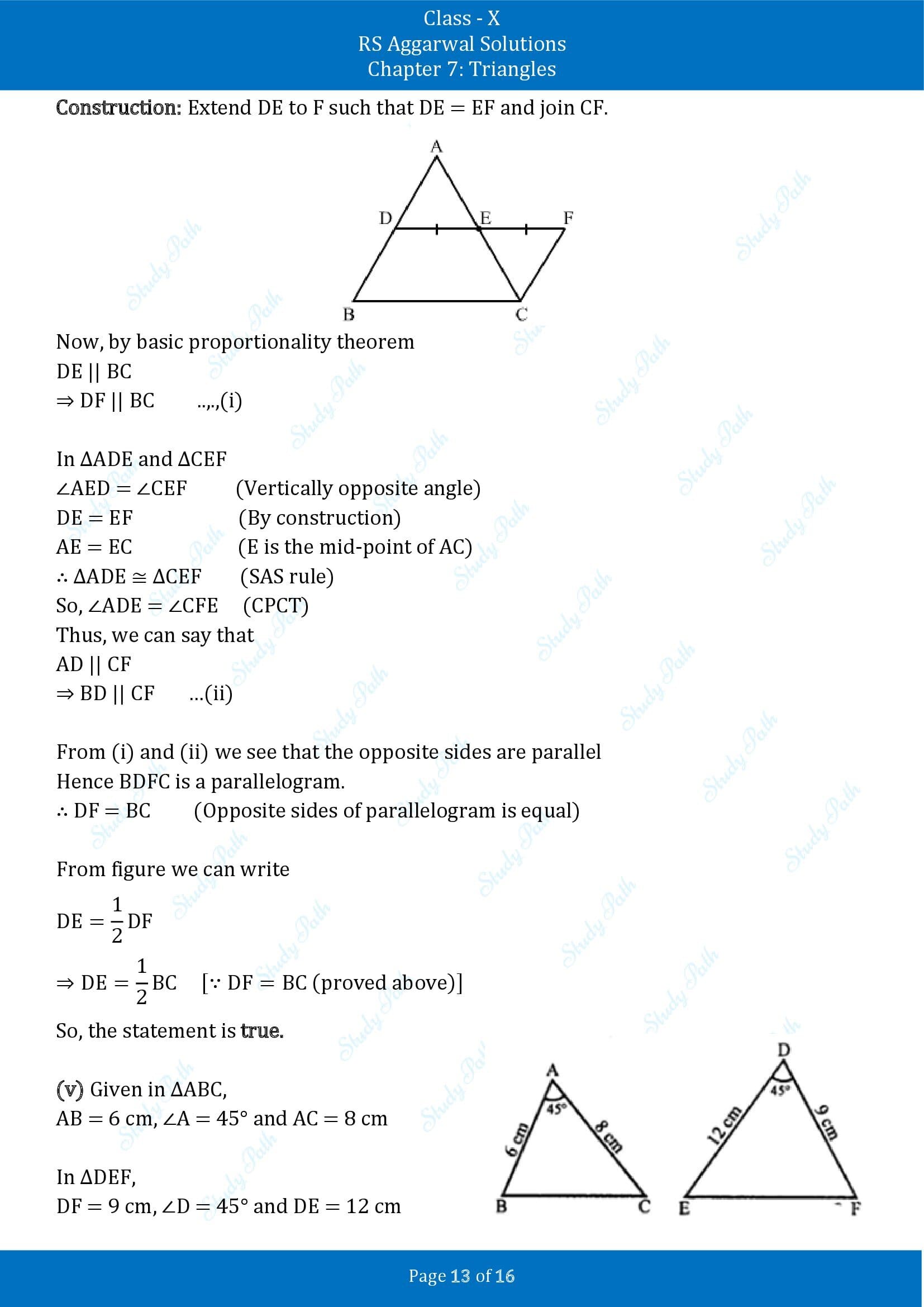 RS Aggarwal Solutions for Class 10 Chapter 7 Triangles Exercise 7E 00013