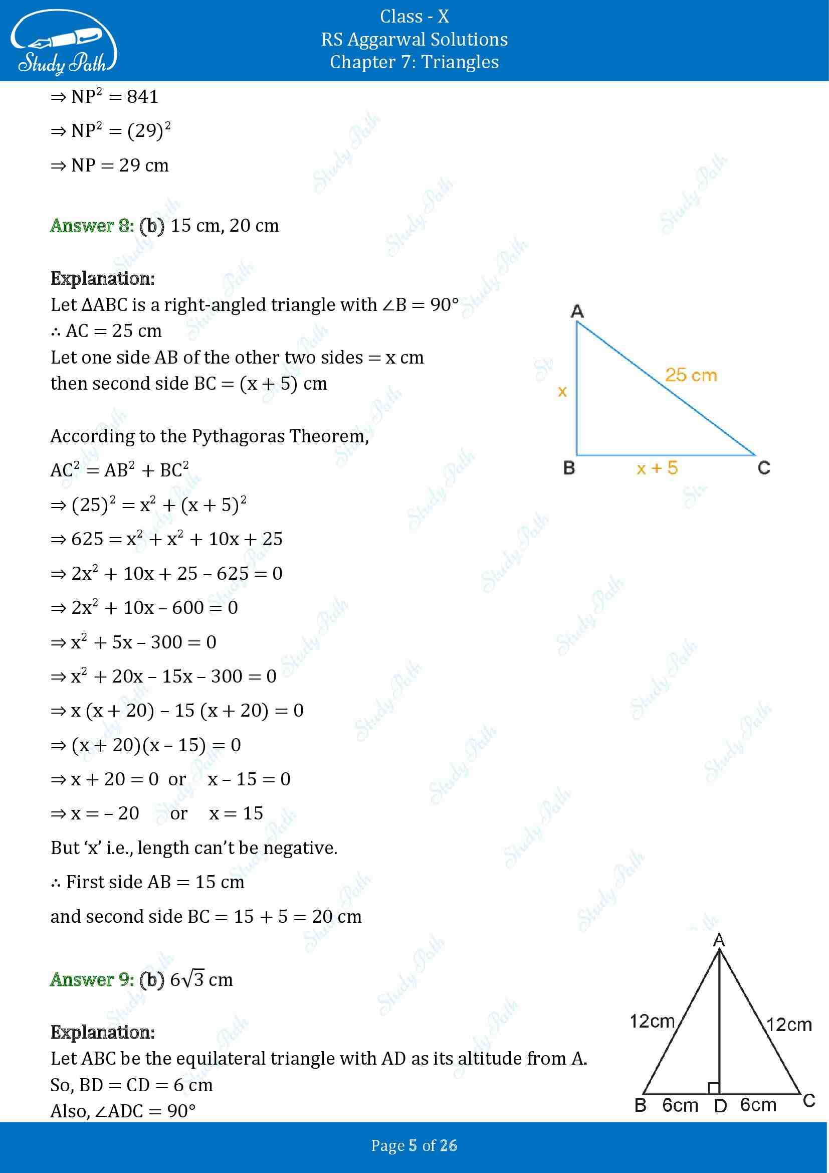 RS Aggarwal Solutions for Class 10 Chapter 7 Triangles Multiple Choice Questions 00005
