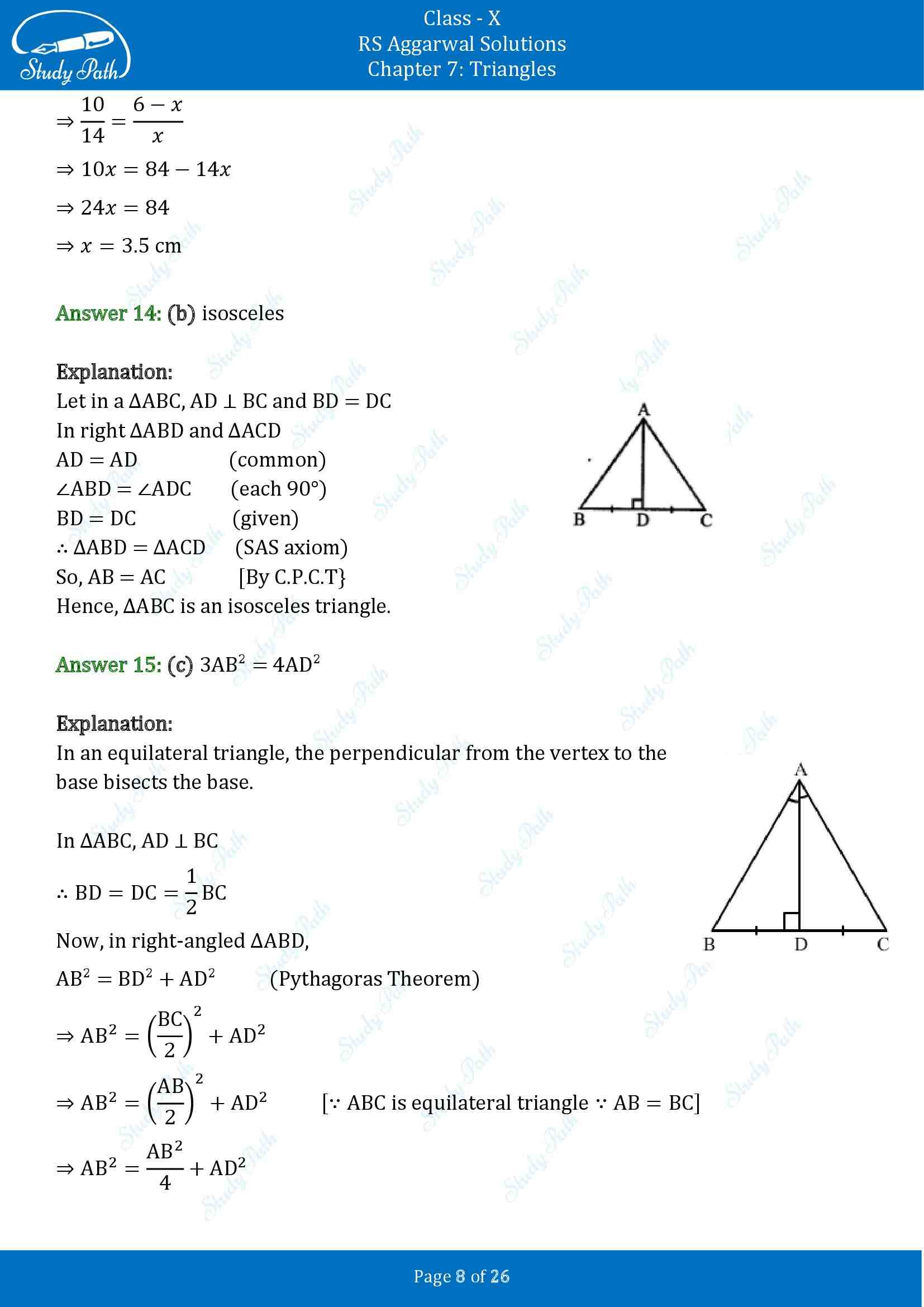 RS Aggarwal Solutions for Class 10 Chapter 7 Triangles Multiple Choice Questions 00008