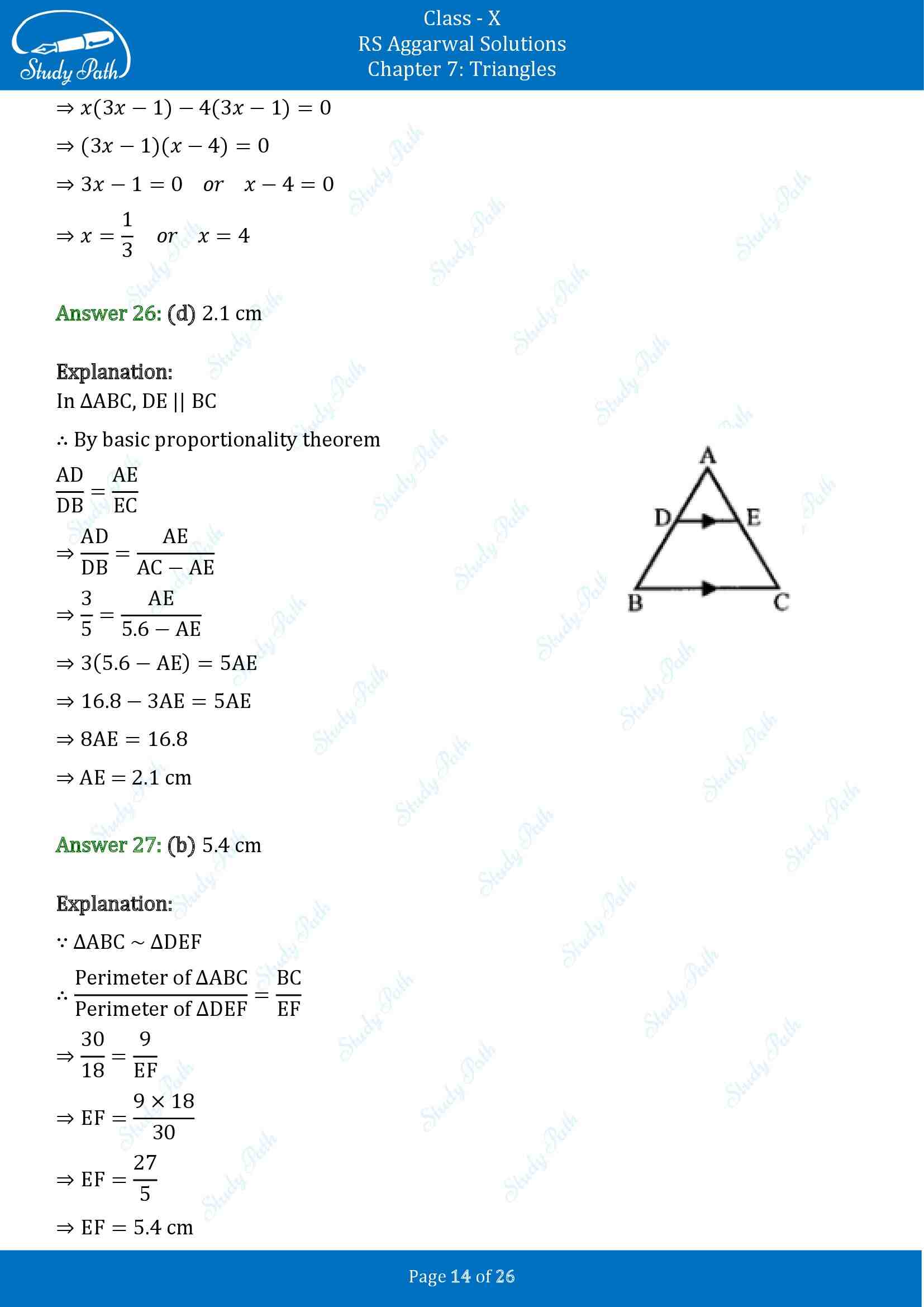 RS Aggarwal Solutions for Class 10 Chapter 7 Triangles Multiple Choice Questions 00014