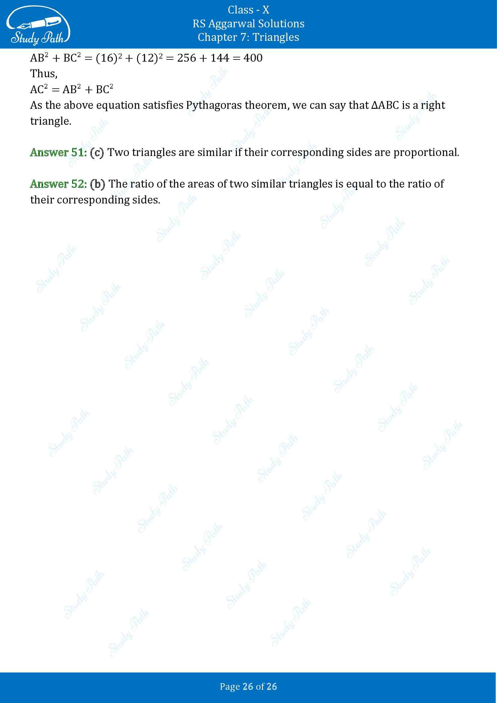 RS Aggarwal Solutions for Class 10 Chapter 7 Triangles Multiple Choice Questions 00026