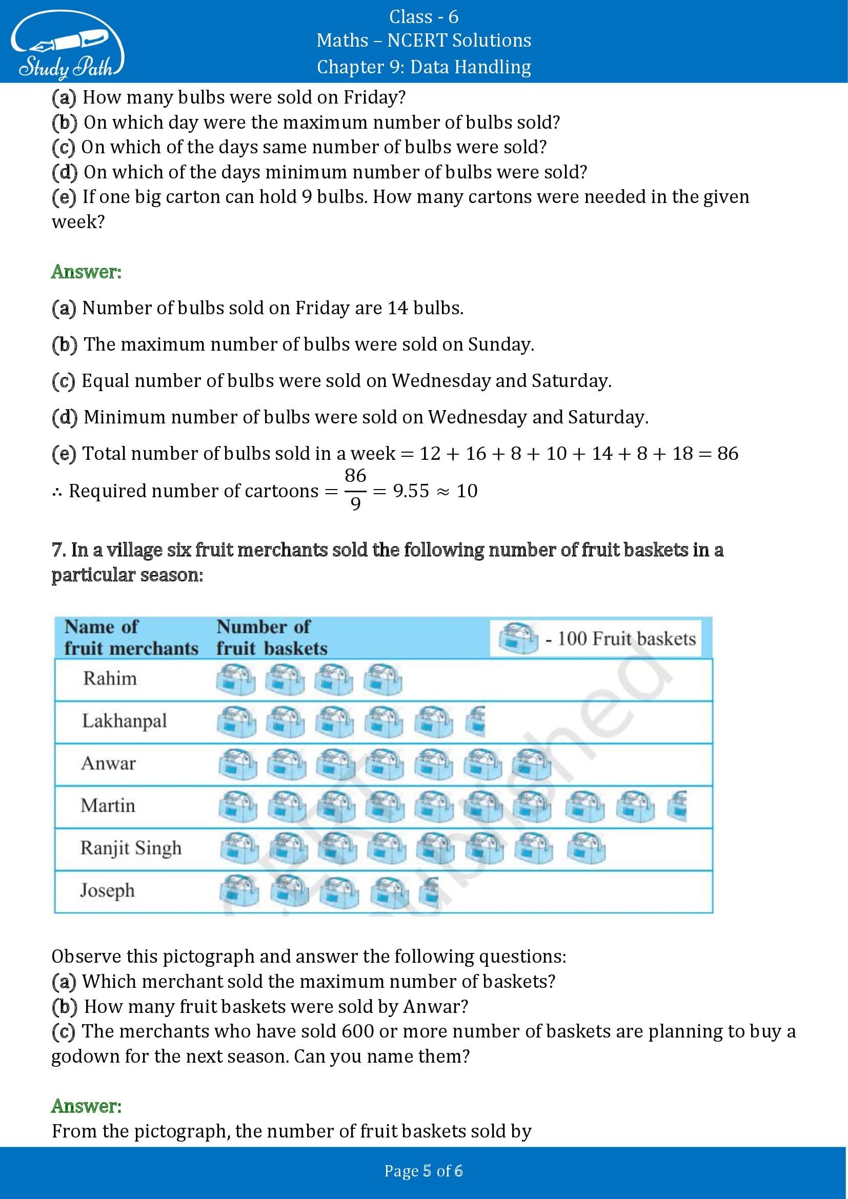 NCERT Solutions for Class 6 Maths Chapter 9 Data Handling Exercise 9.1 00005