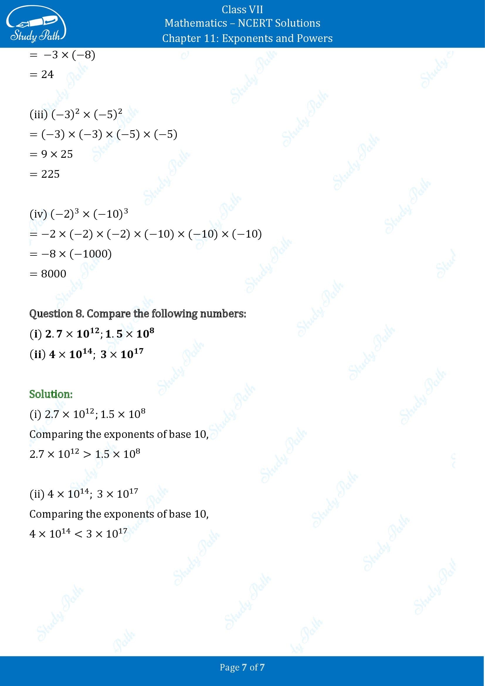 NCERT Solutions for Class 7 Maths Chapter 11 Exponents and Powers Exercise 11.1 00007