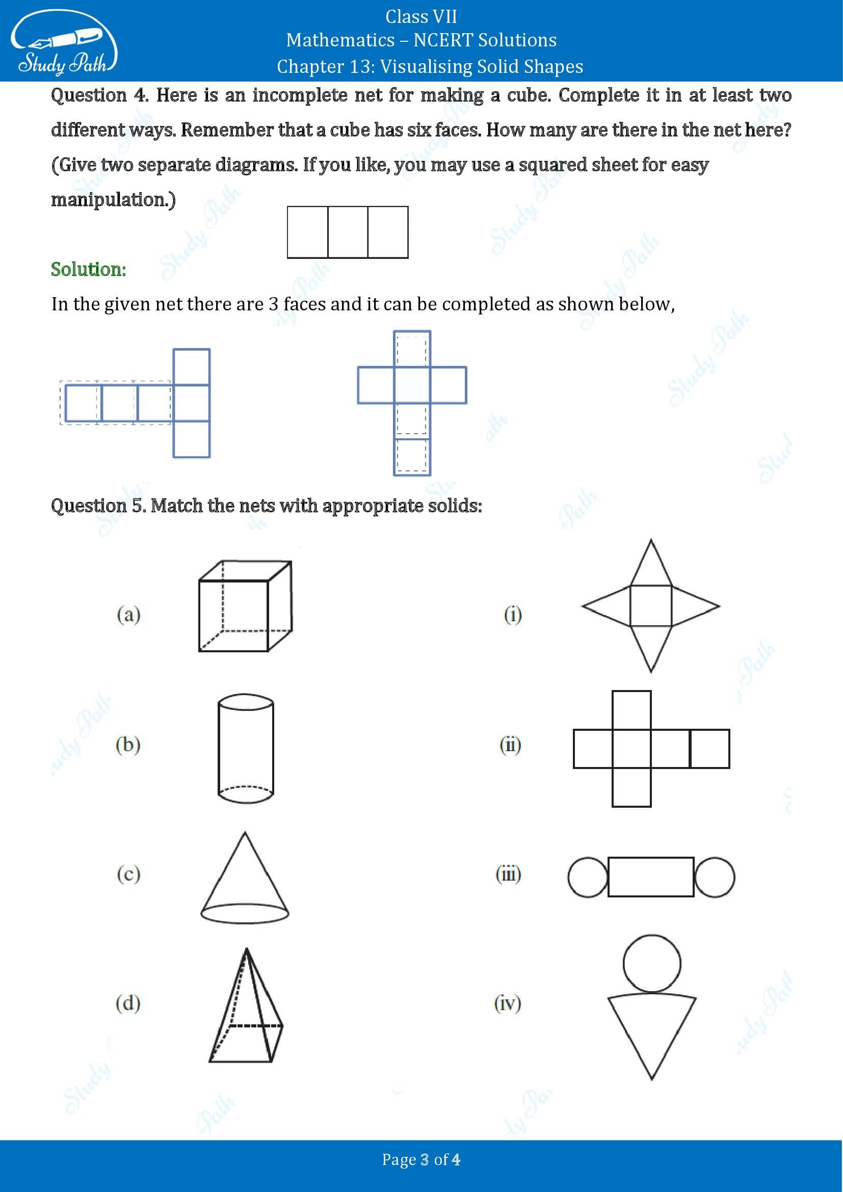 NCERT Solutions for Class 7 Maths Chapter 13 Visualising Solid Shapes Exericse 13.1 00003
