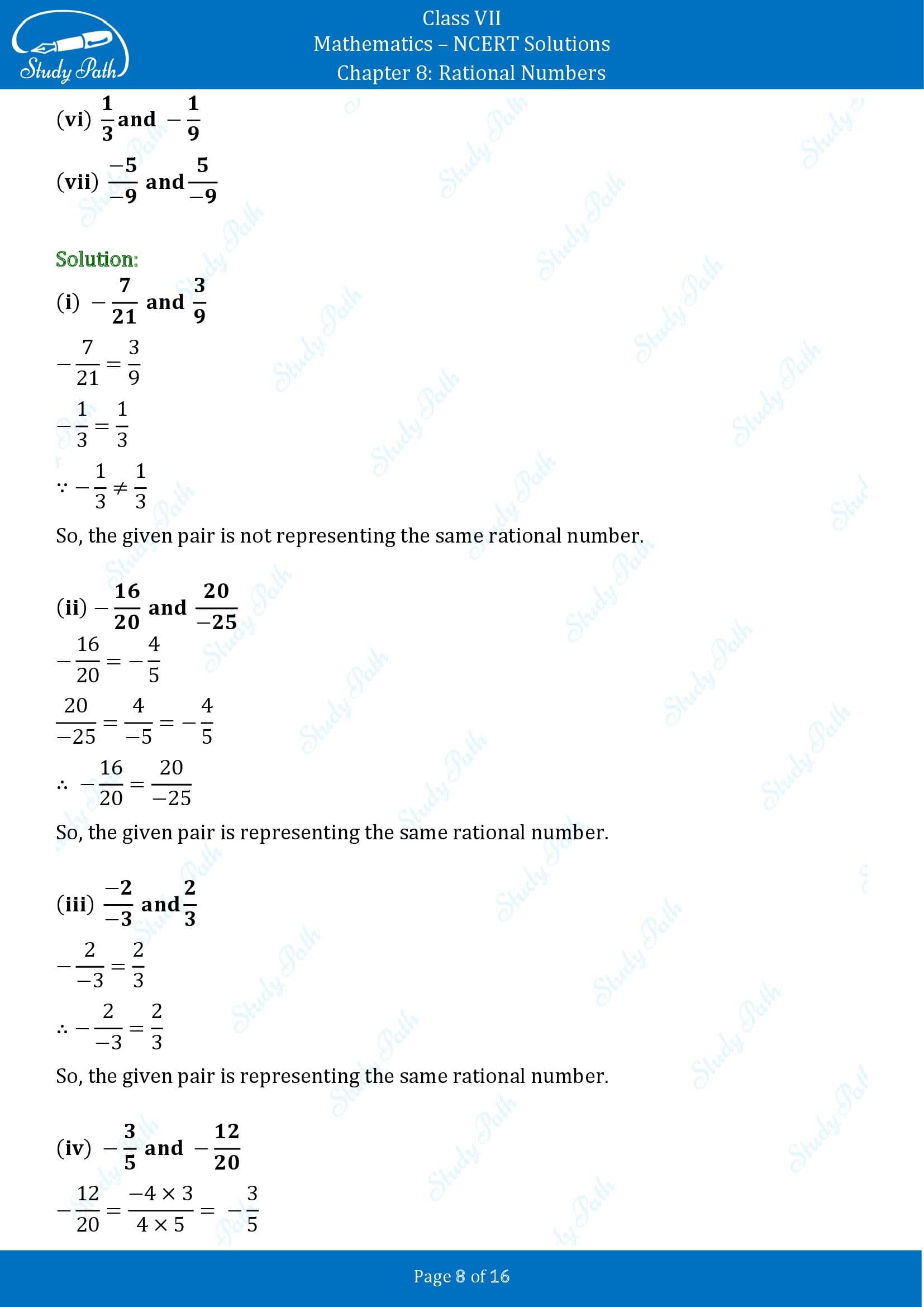 NCERT Solutions for Class 7 Maths Chapter 8 Rational Numbers Exercise 8.1 00008