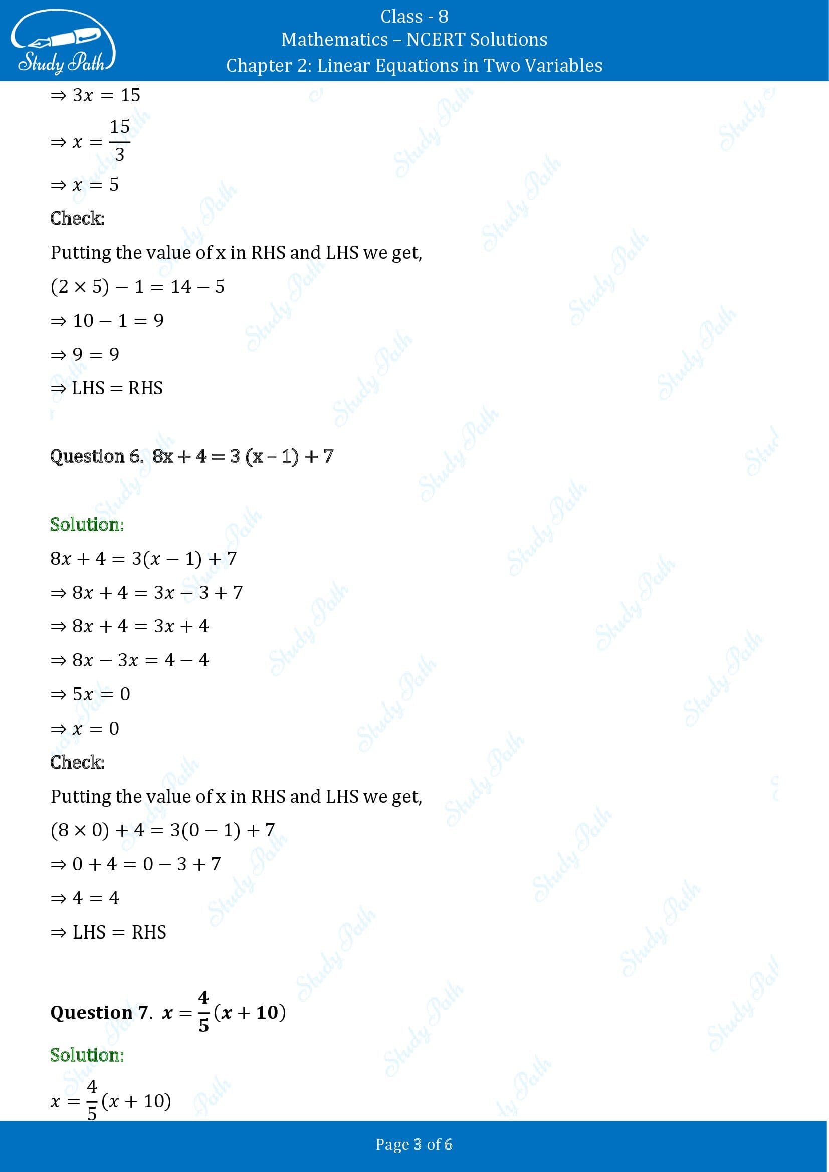 NCERT Solutions for Class 8 Maths Chapter 2 Linear Equations in Two Variables Exercise 2.1 00003