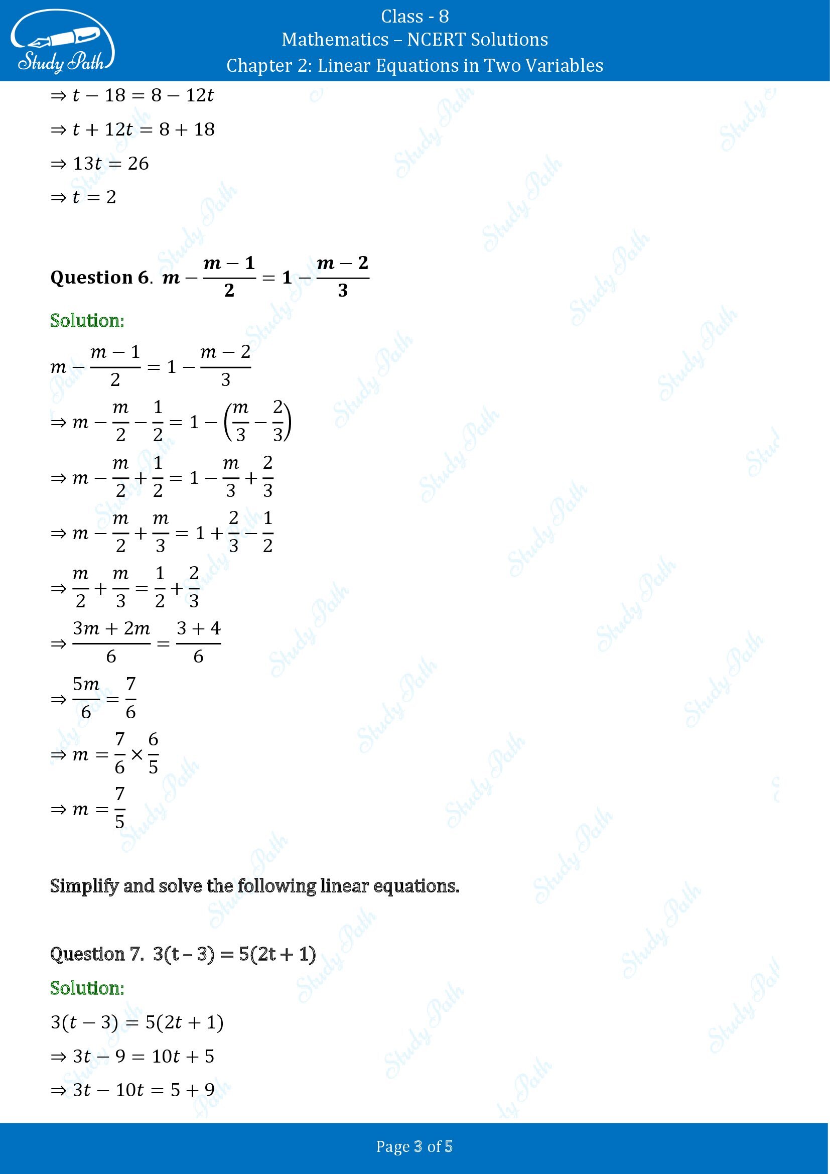 NCERT Solutions for Class 8 Maths Chapter 2 Linear Equations in Two Variables Exercise 2.2 00003