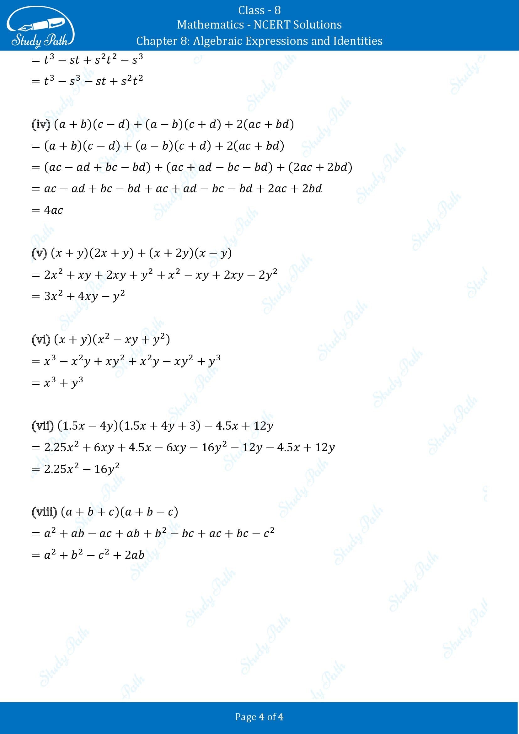 NCERT Solutions for Class 8 Maths Chapter 8 Algebraic Expressions and Identities Exercise 8.4 00004