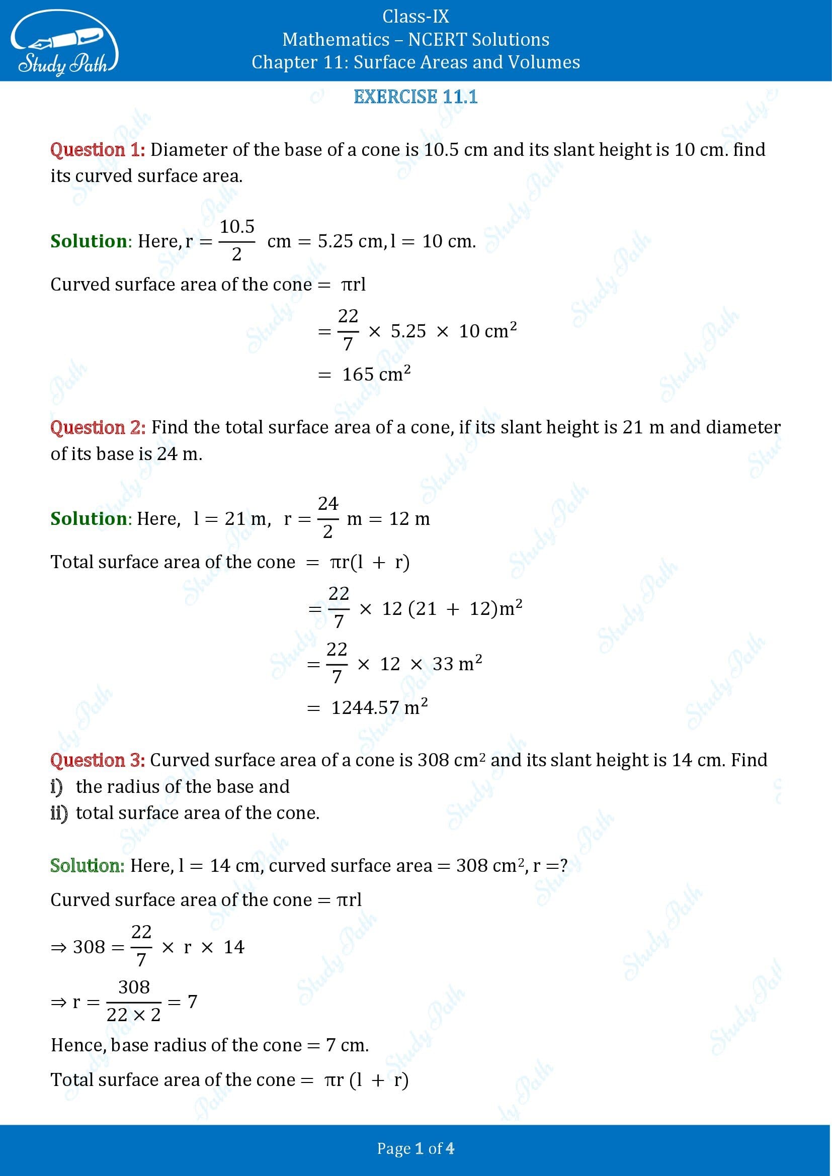 NCERT Solutions for Class 9 Maths Chapter 11 Surface Areas and Volumes Exercise 11.1 00001