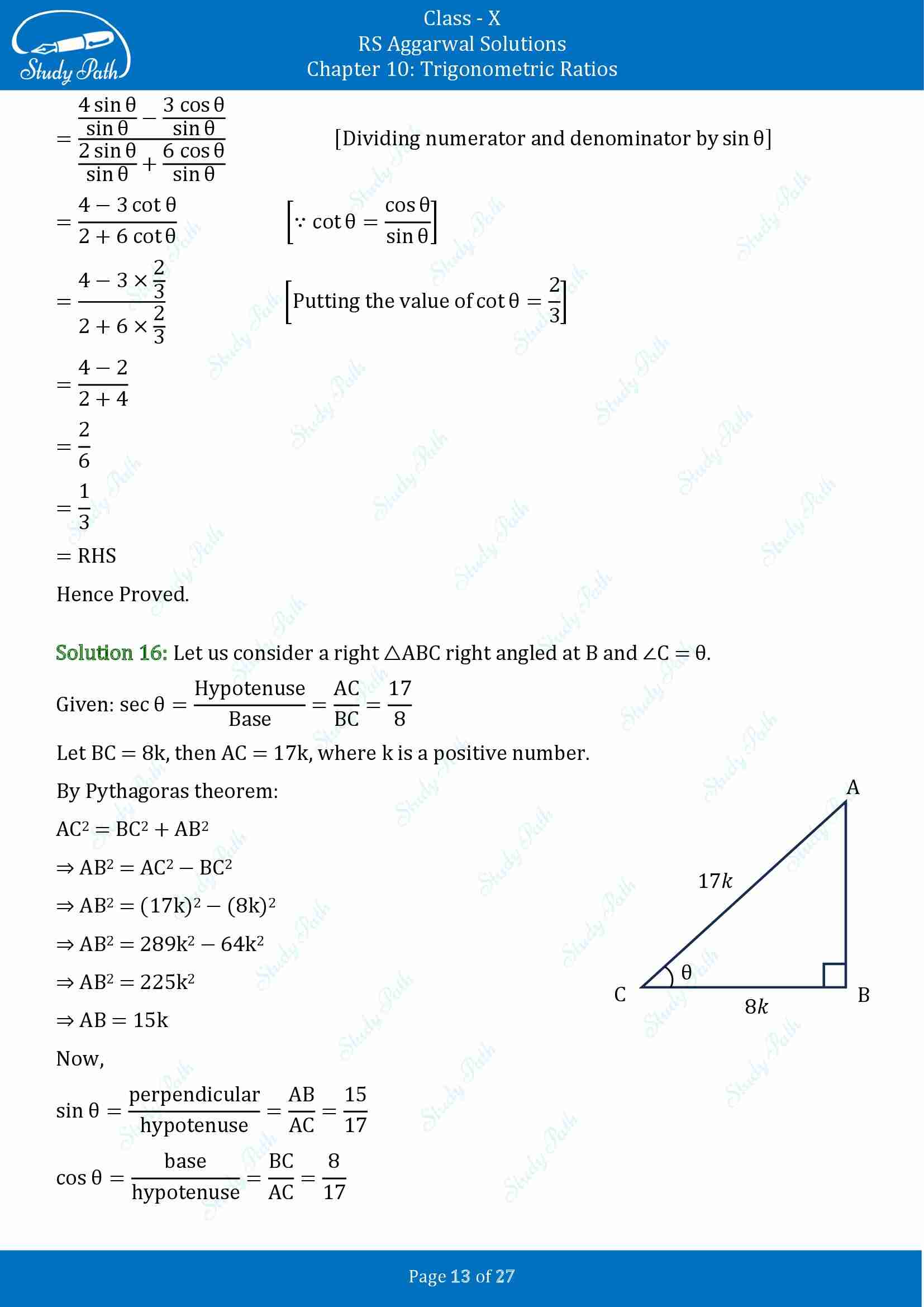 RS Aggarwal Solutions for Class 10 Chapter 10 Trigonometric Ratios Exercise 10 00013